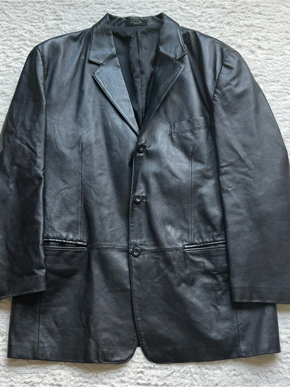 Vintage J Ferrar Leather Blazer Jacket Mens L Black Y2K 90s Minimalist Old Money